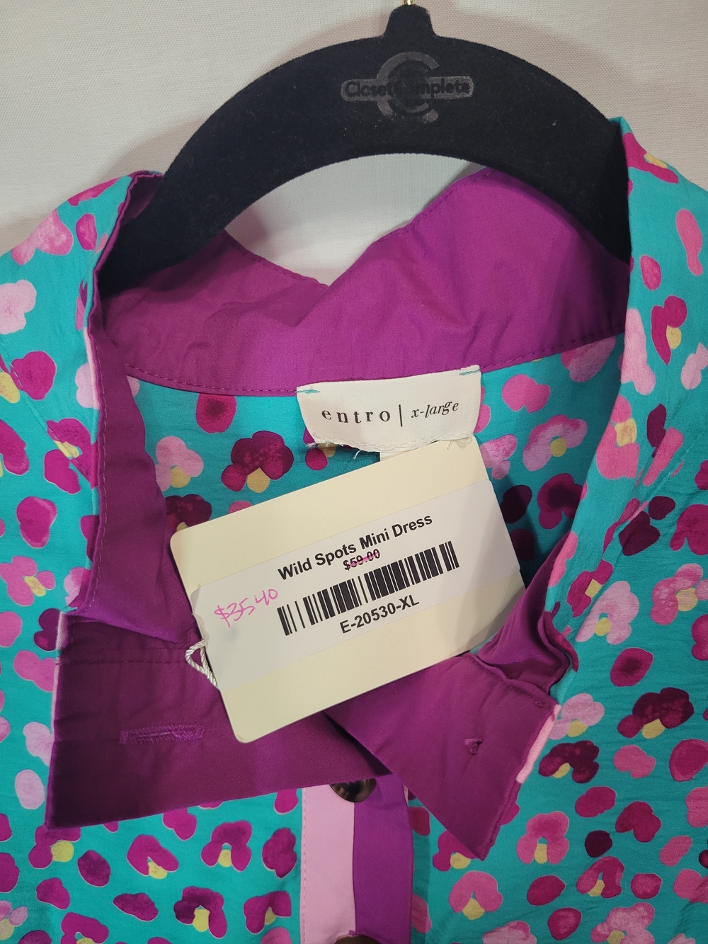 entro Wold Spots Turquois with Pink Accent Button Mini Dress - Picture 2 of 3